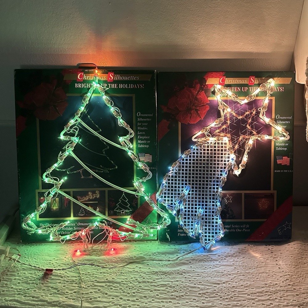 Lot /2 Christmas Silhouettes Light Up Tree &‎ Shooting Star Window Vintage 1995